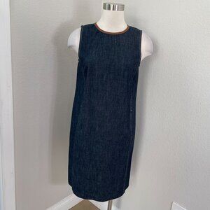 Lauren Ralph Lauren Womens 4 Denim Shift Dress Sheep Leather Trim Sleeveless